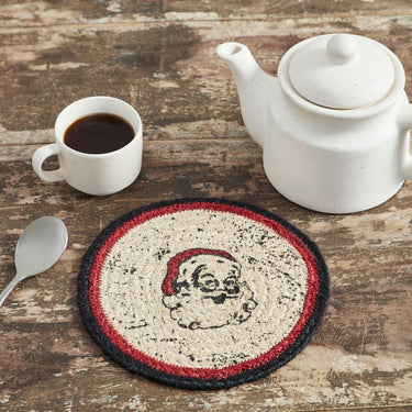 Jolly Ole Santa Jute Trivet 8 inch Diameter VHC Brands - The Fox Decor